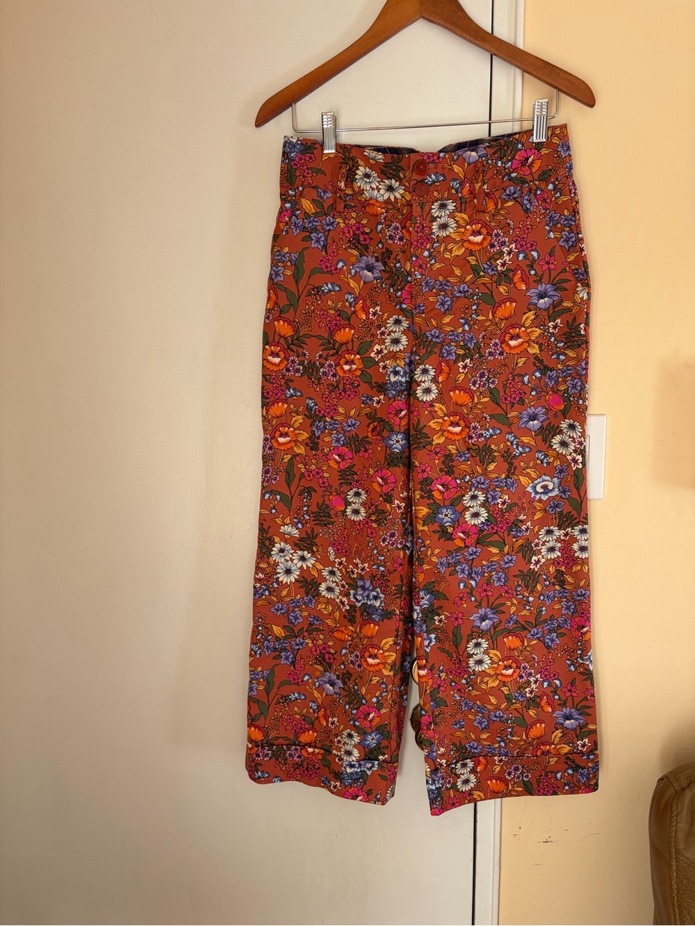 Anthropologie Maeve Floral Wide-Leg Floral Pants — Rust Multi
